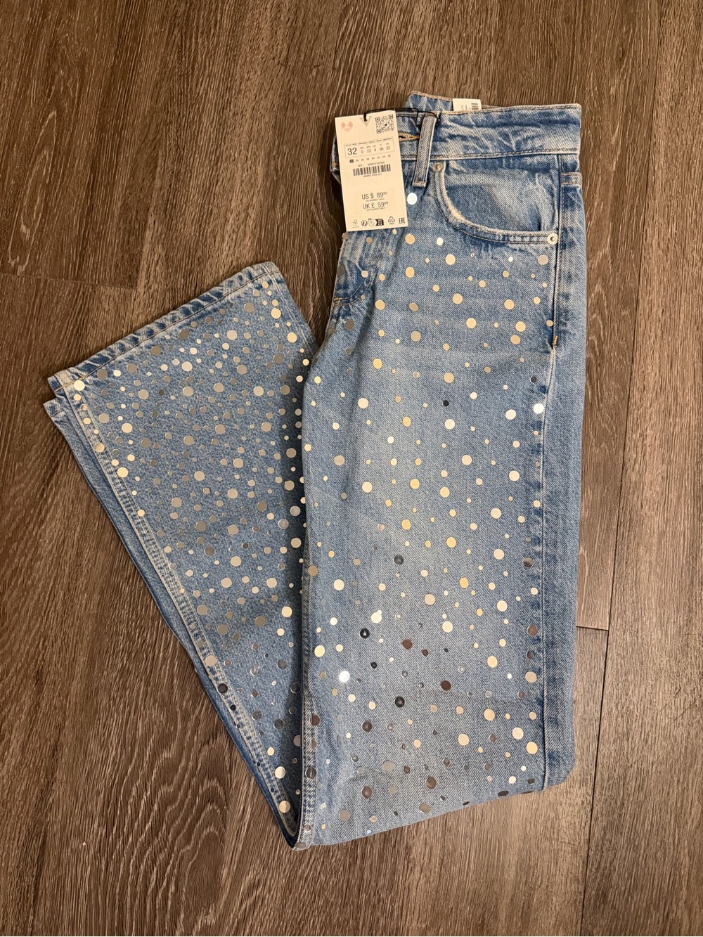 Light Wash Women's Jeans with Metallic decal- Zara